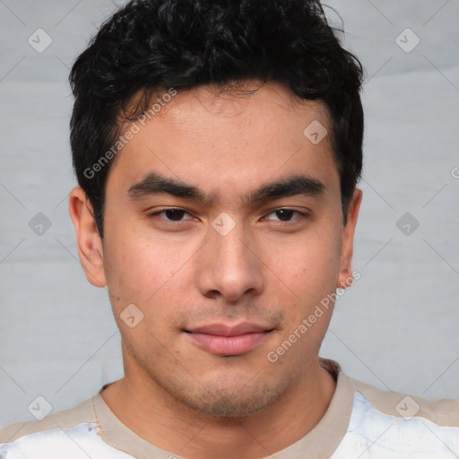 Neutral asian young-adult male with short  brown hair and brown eyes