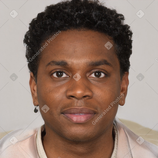 Neutral black young-adult male with short  brown hair and brown eyes