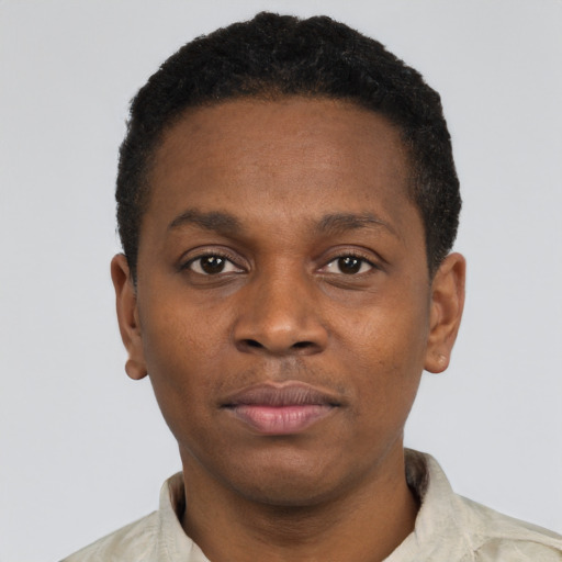 Neutral black young-adult male with short  brown hair and brown eyes