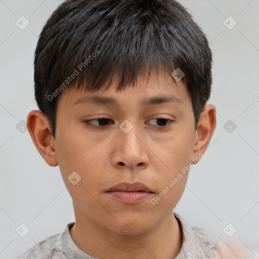 Neutral asian young-adult male with short  brown hair and brown eyes