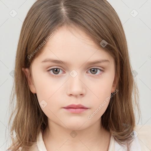 Neutral white child female with medium  brown hair and brown eyes