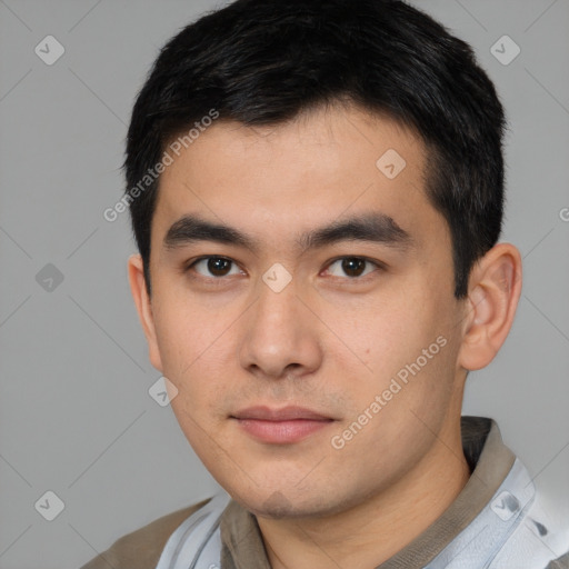 Neutral asian young-adult male with short  black hair and brown eyes