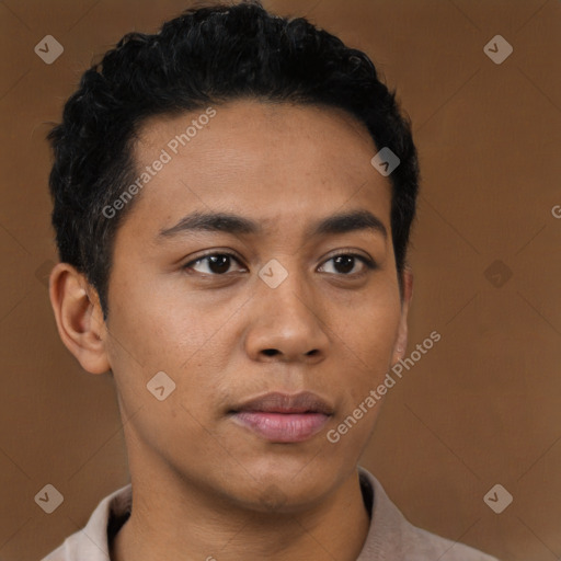 Neutral asian young-adult male with short  brown hair and brown eyes