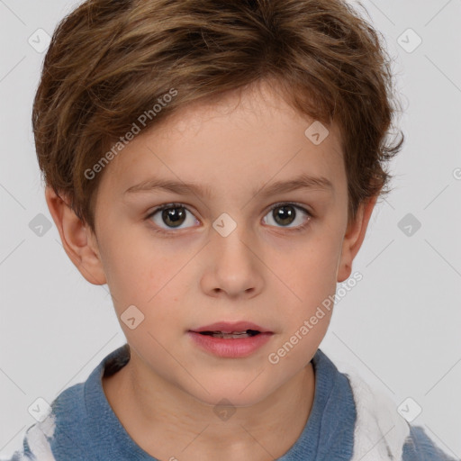 Neutral white child female with short  brown hair and brown eyes