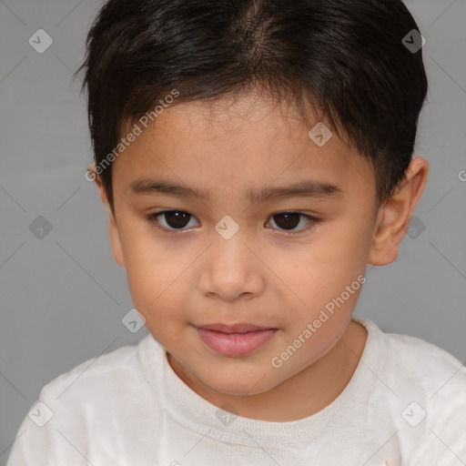 Joyful white child female with short  brown hair and brown eyes