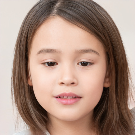 Neutral white child female with long  brown hair and brown eyes