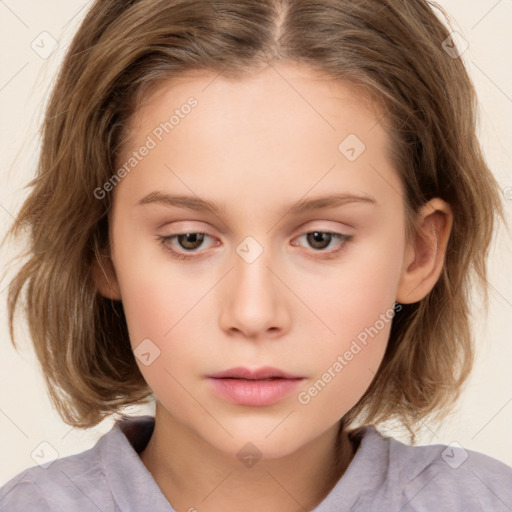 Neutral white child female with medium  brown hair and brown eyes