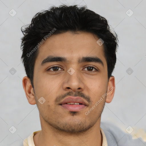 Neutral asian young-adult male with short  brown hair and brown eyes