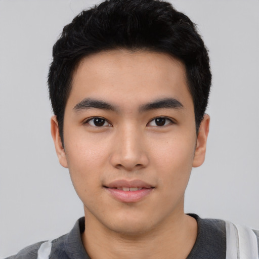 Neutral asian young-adult male with short  black hair and brown eyes