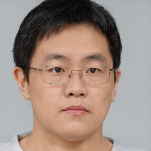 Neutral asian young-adult male with short  brown hair and brown eyes