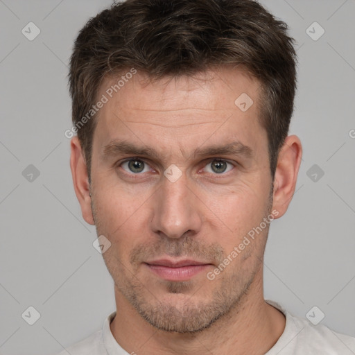 Neutral white adult male with short  brown hair and brown eyes