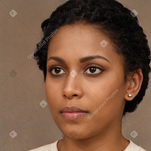 Neutral black young-adult female with short  brown hair and brown eyes