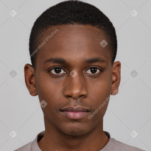 Neutral black young-adult male with short  brown hair and brown eyes