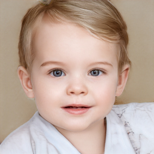 Joyful white child female with short  brown hair and blue eyes