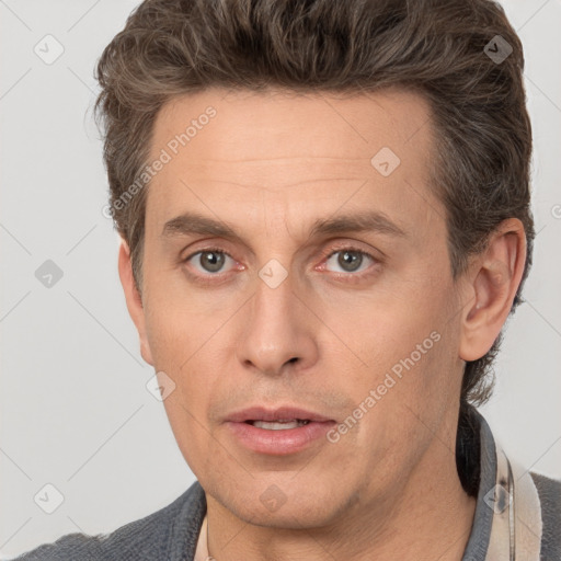 Neutral white adult male with short  brown hair and brown eyes