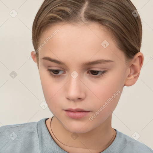 Neutral white child female with short  brown hair and brown eyes