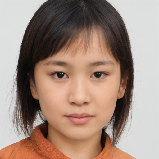 Neutral asian young-adult female with medium  brown hair and brown eyes