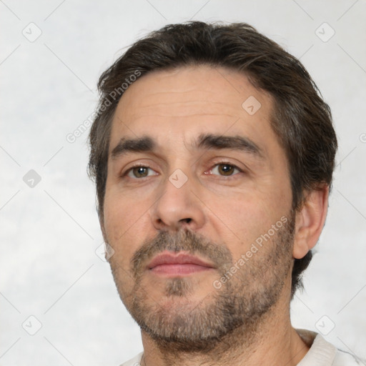 Neutral white adult male with short  brown hair and brown eyes