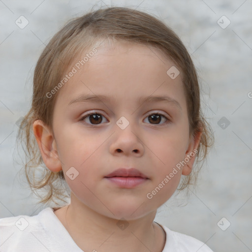 Neutral white child female with medium  brown hair and brown eyes