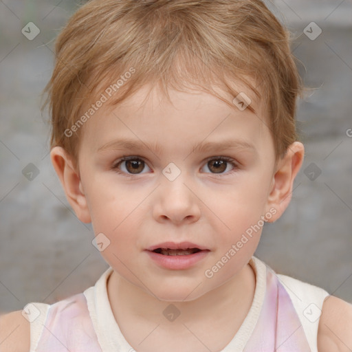 Neutral white child female with short  brown hair and brown eyes