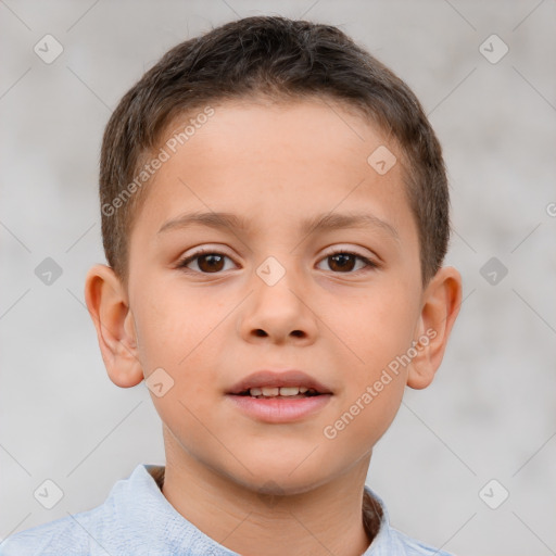 Joyful white child male with short  brown hair and brown eyes