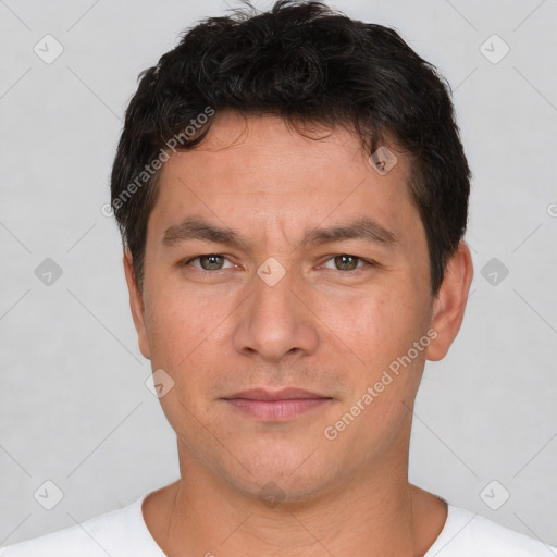 Neutral white adult male with short  brown hair and brown eyes