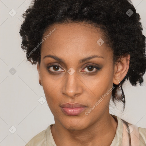 Neutral black young-adult female with short  brown hair and brown eyes