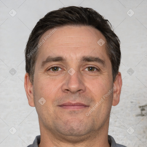 Neutral white adult male with short  brown hair and brown eyes