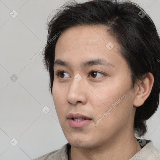 Neutral white adult male with medium  brown hair and brown eyes