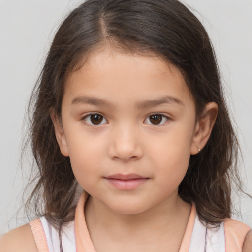 Neutral white child female with medium  brown hair and brown eyes