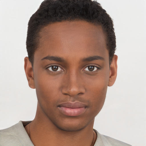 Neutral black young-adult male with short  brown hair and brown eyes