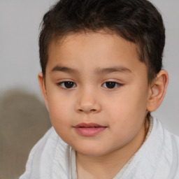 Joyful white child male with short  brown hair and brown eyes