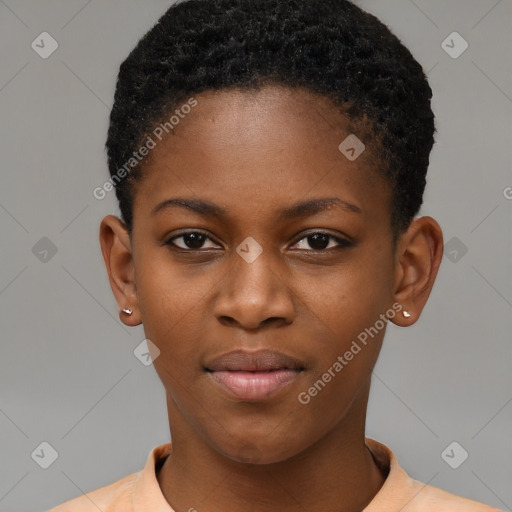 Neutral black young-adult female with short  brown hair and brown eyes