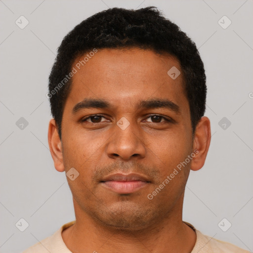 Neutral black young-adult male with short  brown hair and brown eyes