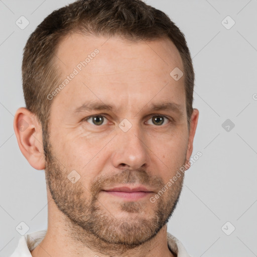 Neutral white adult male with short  brown hair and brown eyes