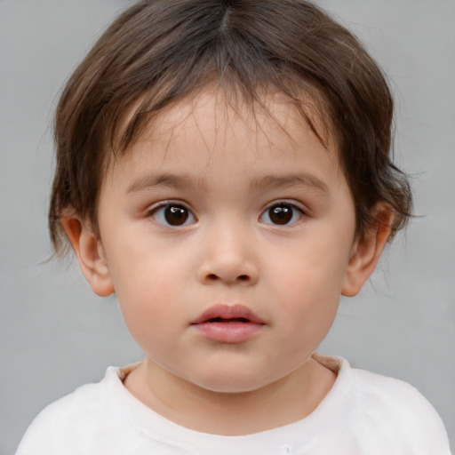 Neutral white child female with medium  brown hair and brown eyes