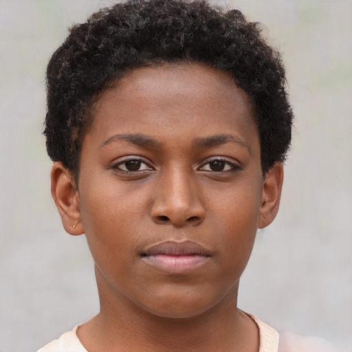 Neutral black young-adult female with short  brown hair and brown eyes