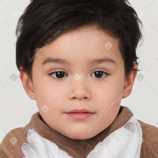 Neutral white child female with short  brown hair and brown eyes