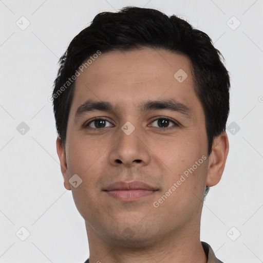 Neutral asian young-adult male with short  black hair and brown eyes