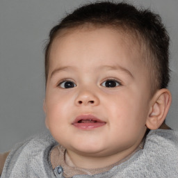 Joyful white child female with short  brown hair and brown eyes