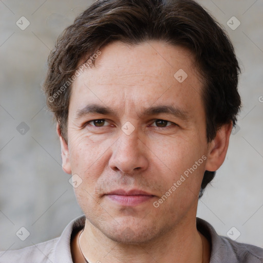 Neutral white adult male with short  brown hair and brown eyes