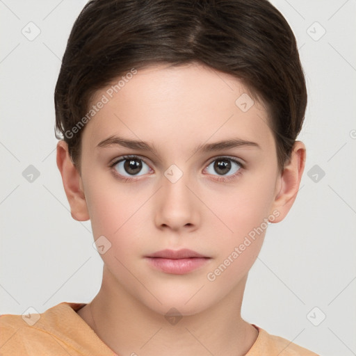 Neutral white child female with short  brown hair and brown eyes