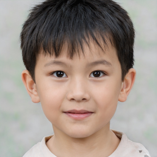 Joyful white child male with short  brown hair and brown eyes