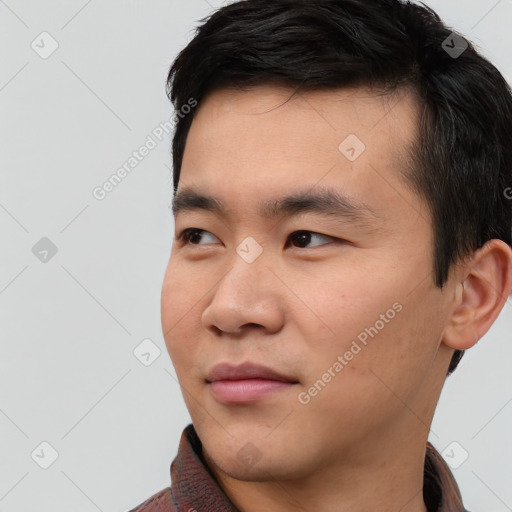 Neutral asian young-adult male with short  black hair and brown eyes