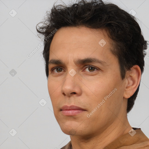 Neutral white adult male with short  brown hair and brown eyes