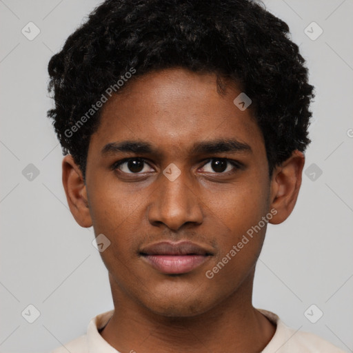 Neutral latino young-adult male with short  brown hair and brown eyes