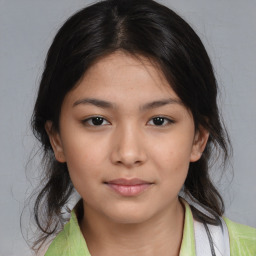 Neutral asian young-adult female with medium  brown hair and brown eyes