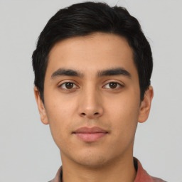 Neutral asian young-adult male with short  black hair and brown eyes