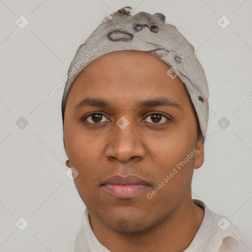 Neutral white young-adult male with short  black hair and brown eyes