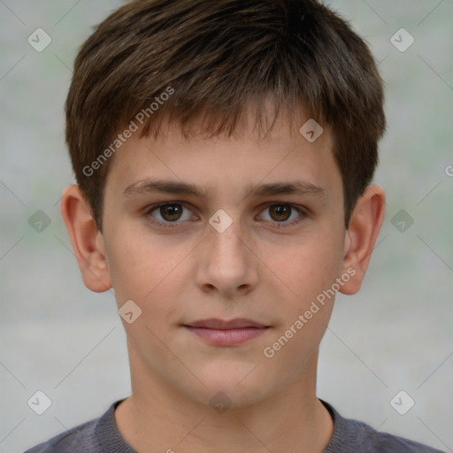 Joyful white child male with short  brown hair and brown eyes